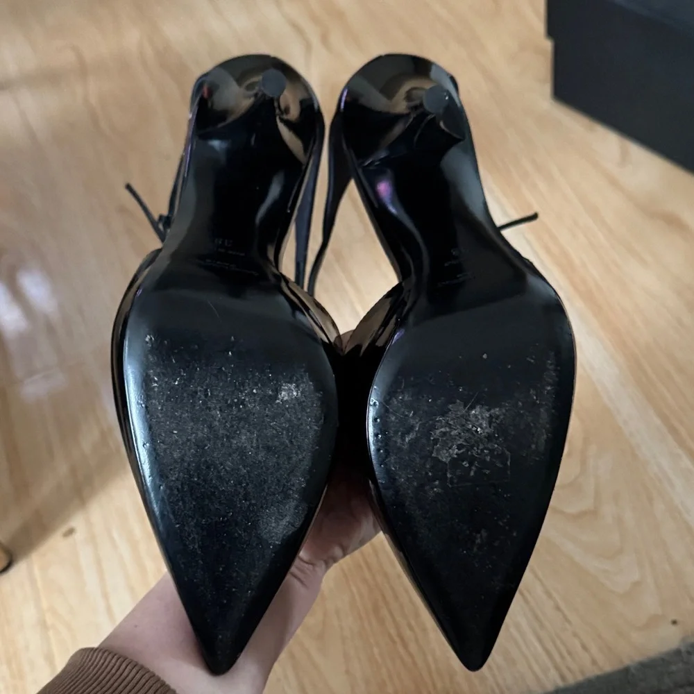 Saint Laurent Black Patent Pointed-Toe Ankle-Strap Heels - Picture 4 of 6